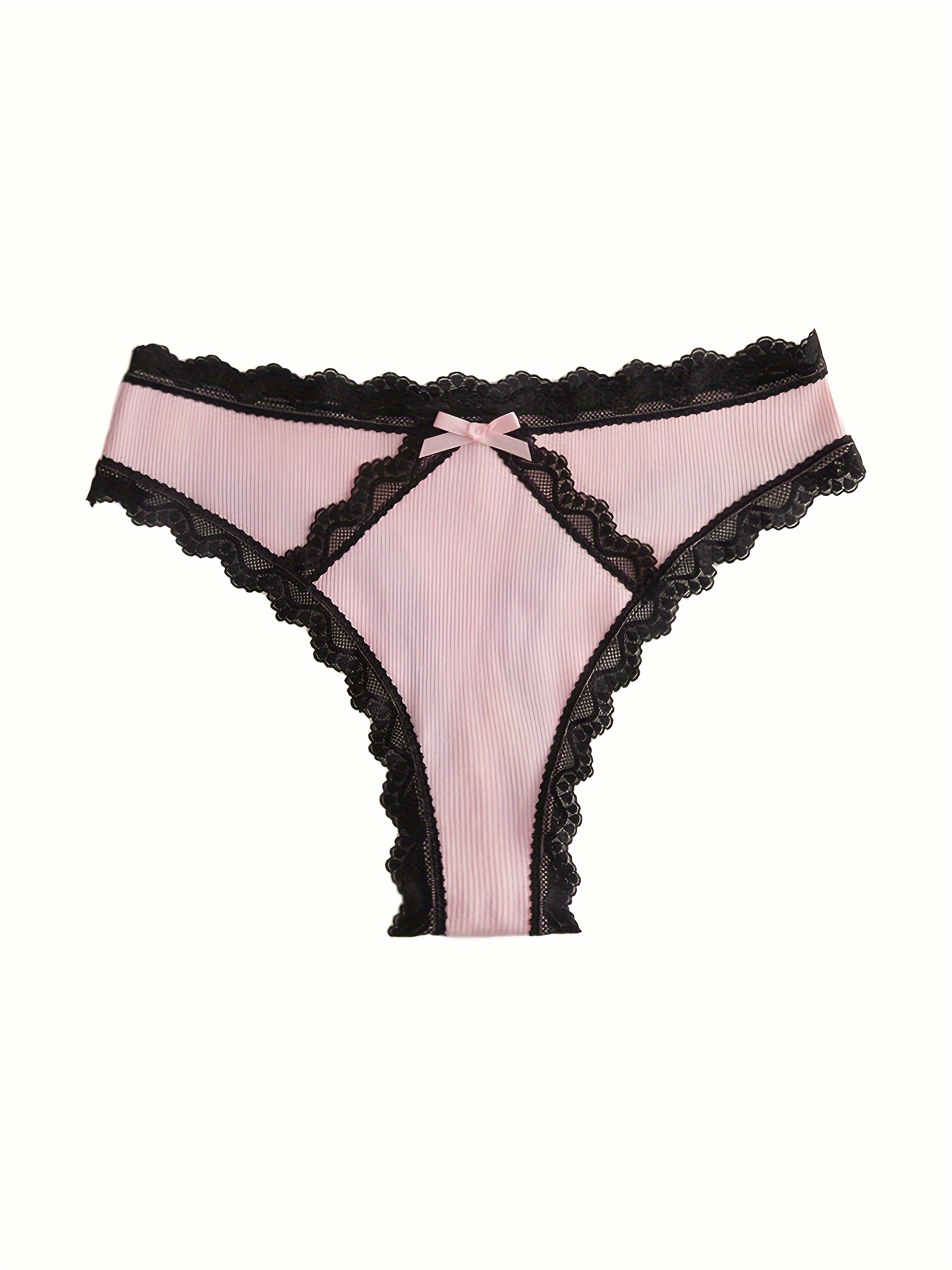 Contrast Lace Thongs Soft Comfy Bow Tie Intimates Panties - Temu