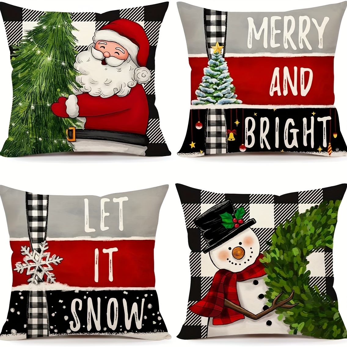 Christmas Pillow Covers 45x45cm Set Of 4 For Christmas Decorations Green  Buffalo Plaid Grinch Christmas Pillows Winter Holiday Throw Pillows  Christmas
