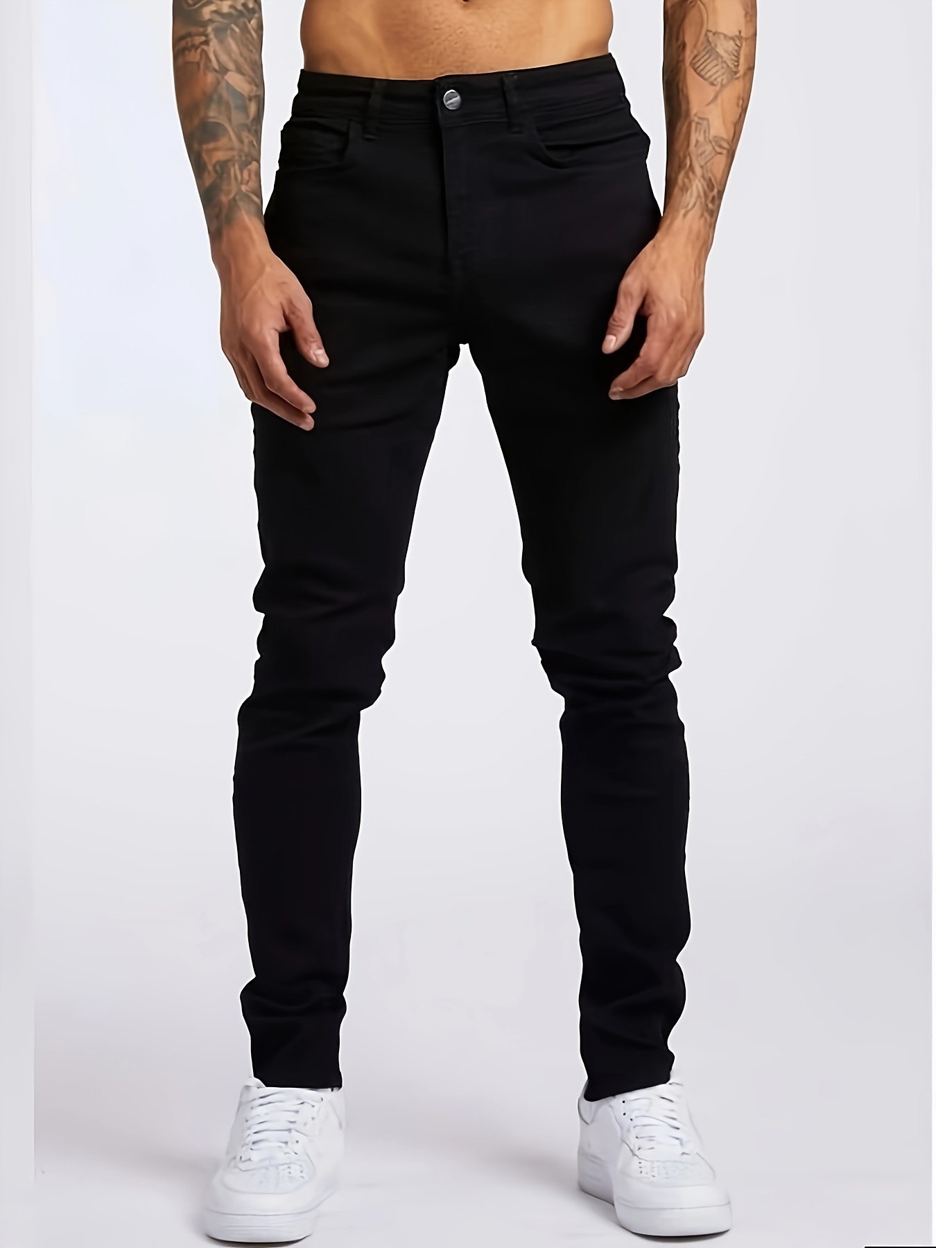 Slim Fit Men\'s Jeans Stretch Vintage Distressed Temu Casual High 