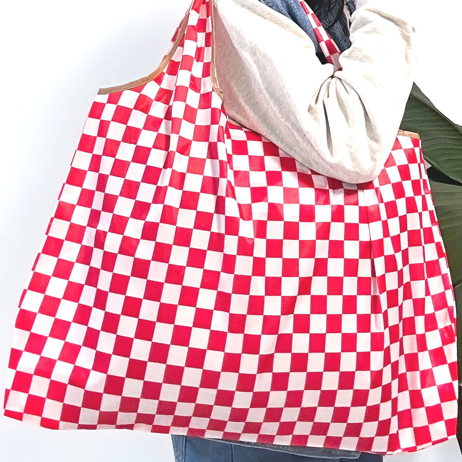 Plaid Pattern Nylon Tote Bag, Reusable Grocery Shopping Bag, Foldable Large  Capacity Shoulder Bag - Temu