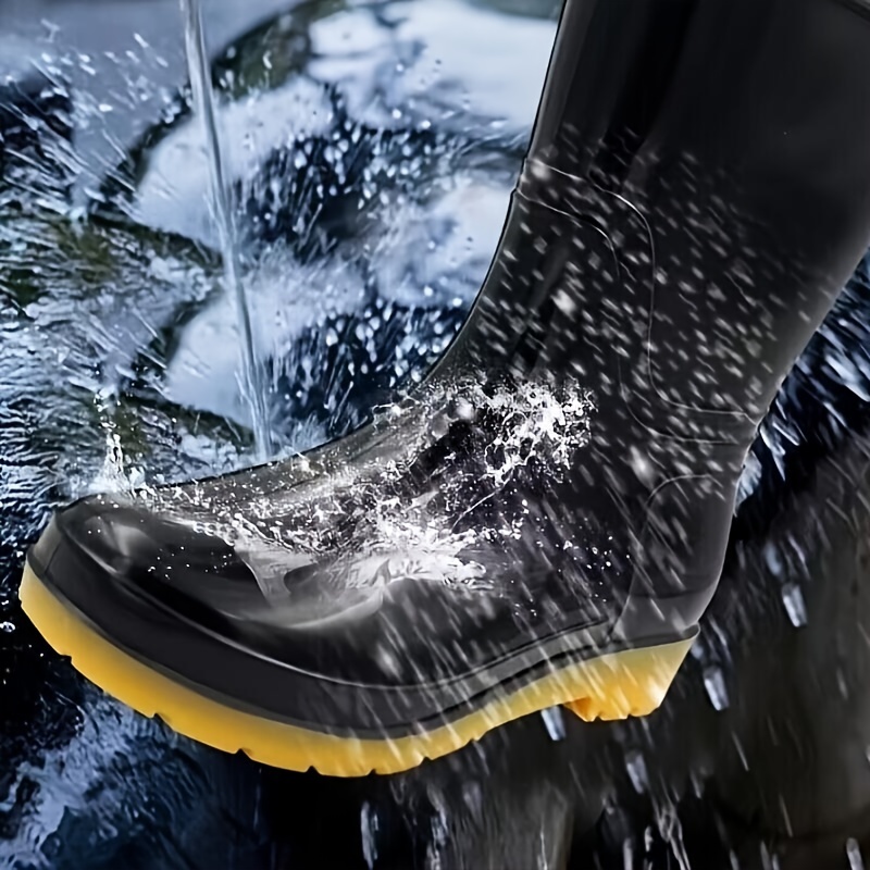 Women's Waterproof Rain Boots, Mid Calf Rubber Work Boots, Solid