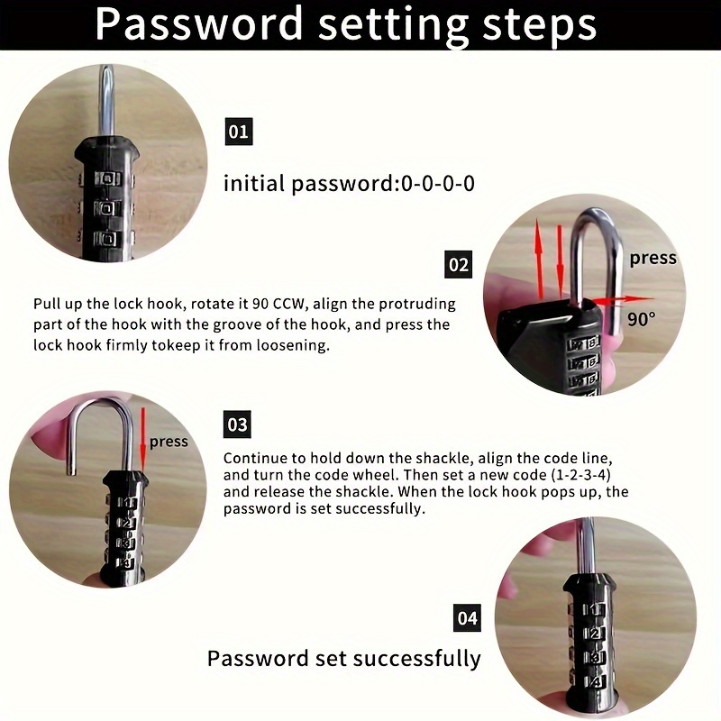 4-digit Combination Lock, Black Combination Padlock, Student