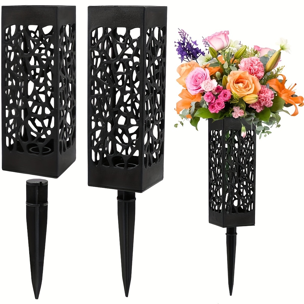 3 Sturdy Cemetery Flower Planter Vase Memorial Flower Holder Ground Vase  Long Stake Grave Sites with Hard Spikes for Garden and Lawn (7 inch White A)