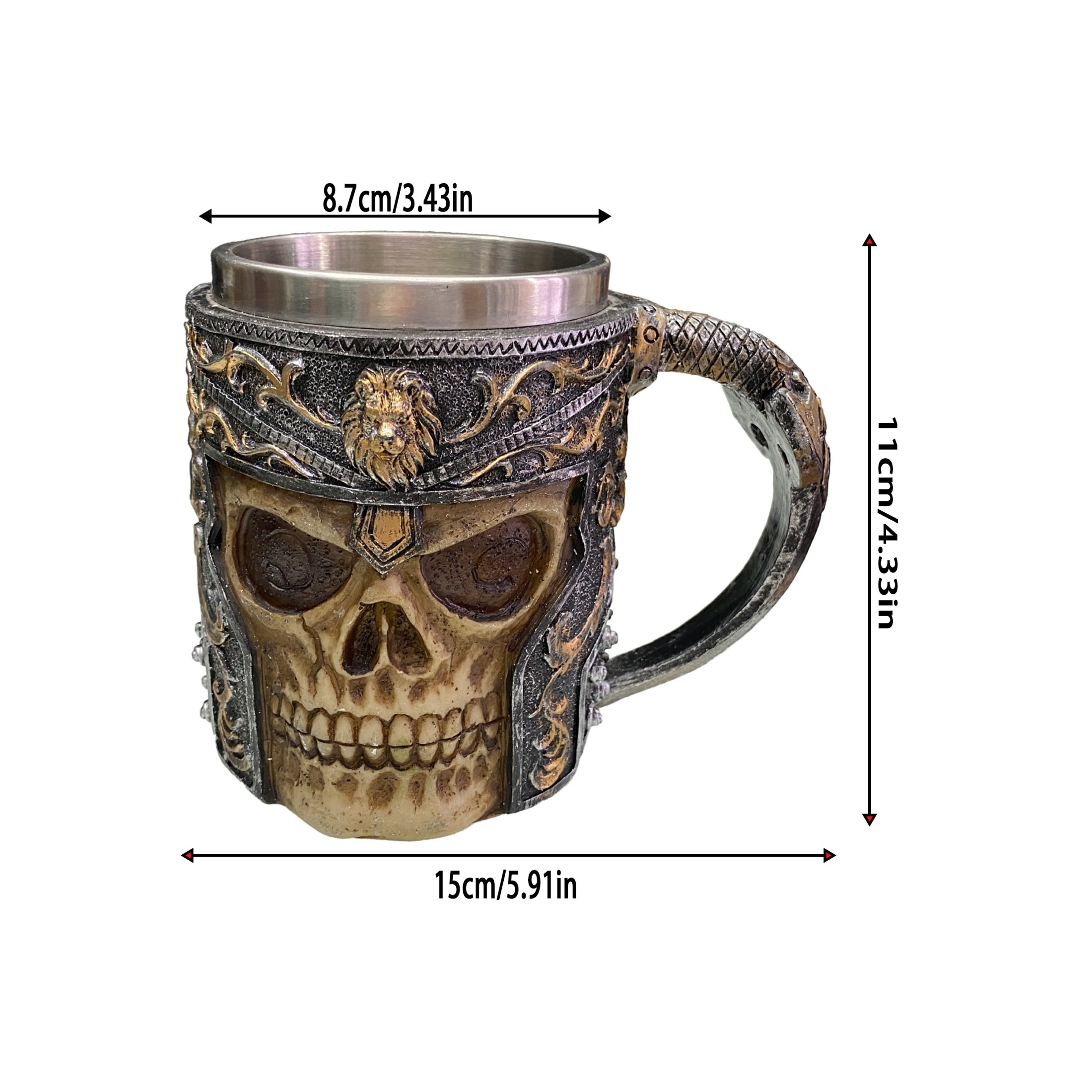 1pc Coffee Mug, Stainless Steel Viking Warrior Skull Beer Mugs Resin Stein  Tankard Drink Cup, Gift For Men Birthday, Skull Lover, Halloween & Bar Deco