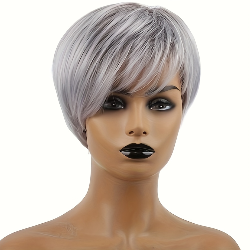 Silvery Gray Short Pixie Cut Wigs Women Short Straight Hair - Temu