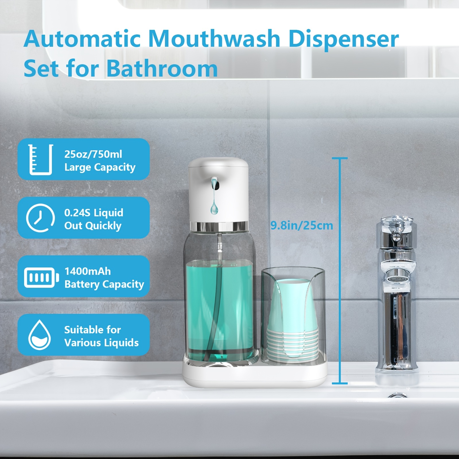 Dispensador de enjuague bucal de 20 onzas para baño, dispensador de  enjuague bucal de plástico montado en la pared, paquete de 2 recipientes  para