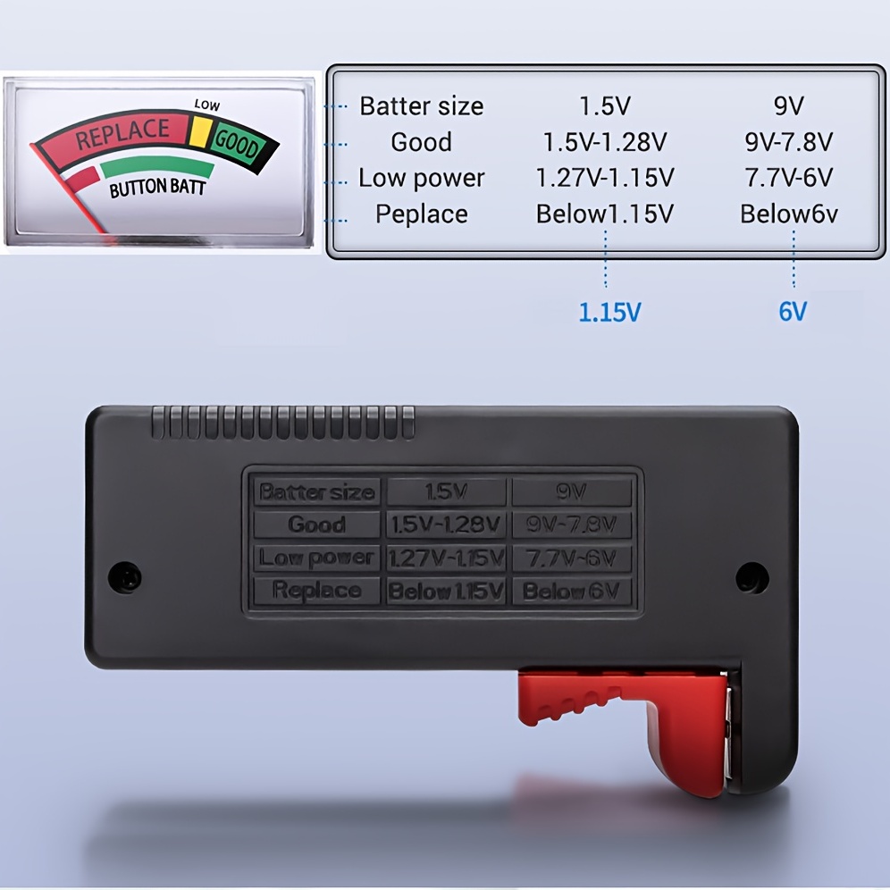 Probadores de batería, probador digital universal de batería para pilas  AAA, AA, C, D, 9V, 1.5V, 3.7V, botón pequeño, comprobador de batería para