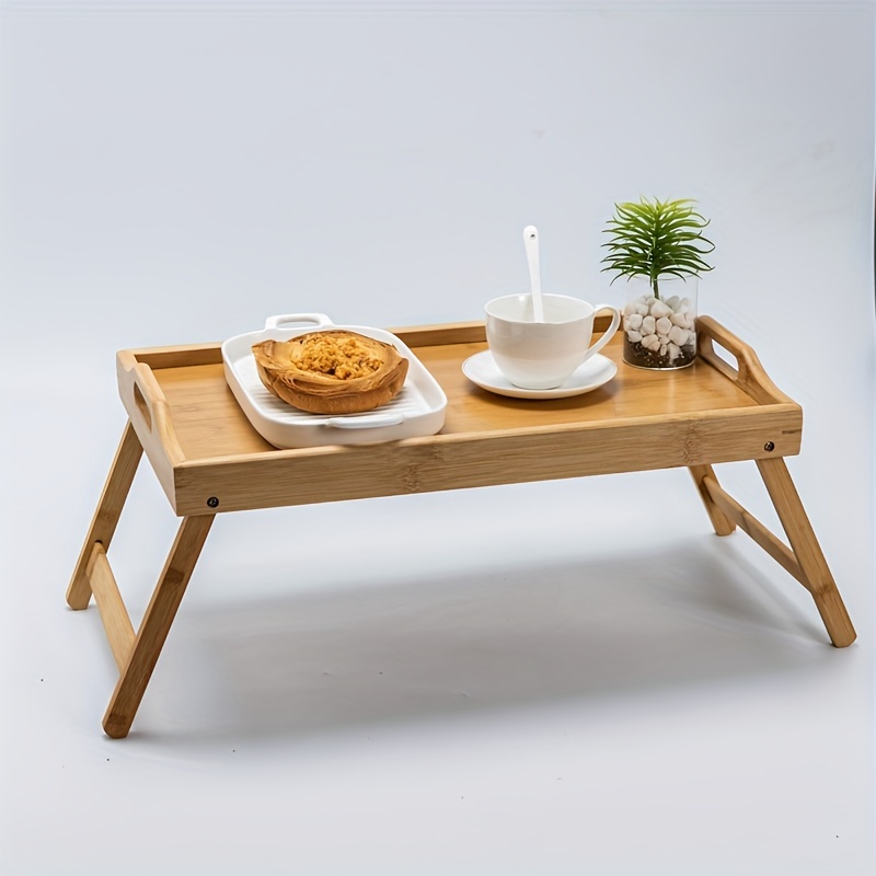 1pc Bandeja de cama, bandeja de desayuno, sofá de bambú, bandeja para pies,  escritorio para cama y portátil, mesa de picnic para aperitivos, bandeja
