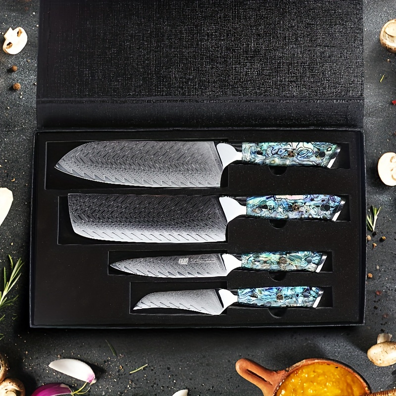 Damascus Chef Knife 4 Pc Set Sharp Edges Kitchen Knives With High Quality  Steel Wedding Gift Christmas Thanksgiving Gift With Free Gift Box 