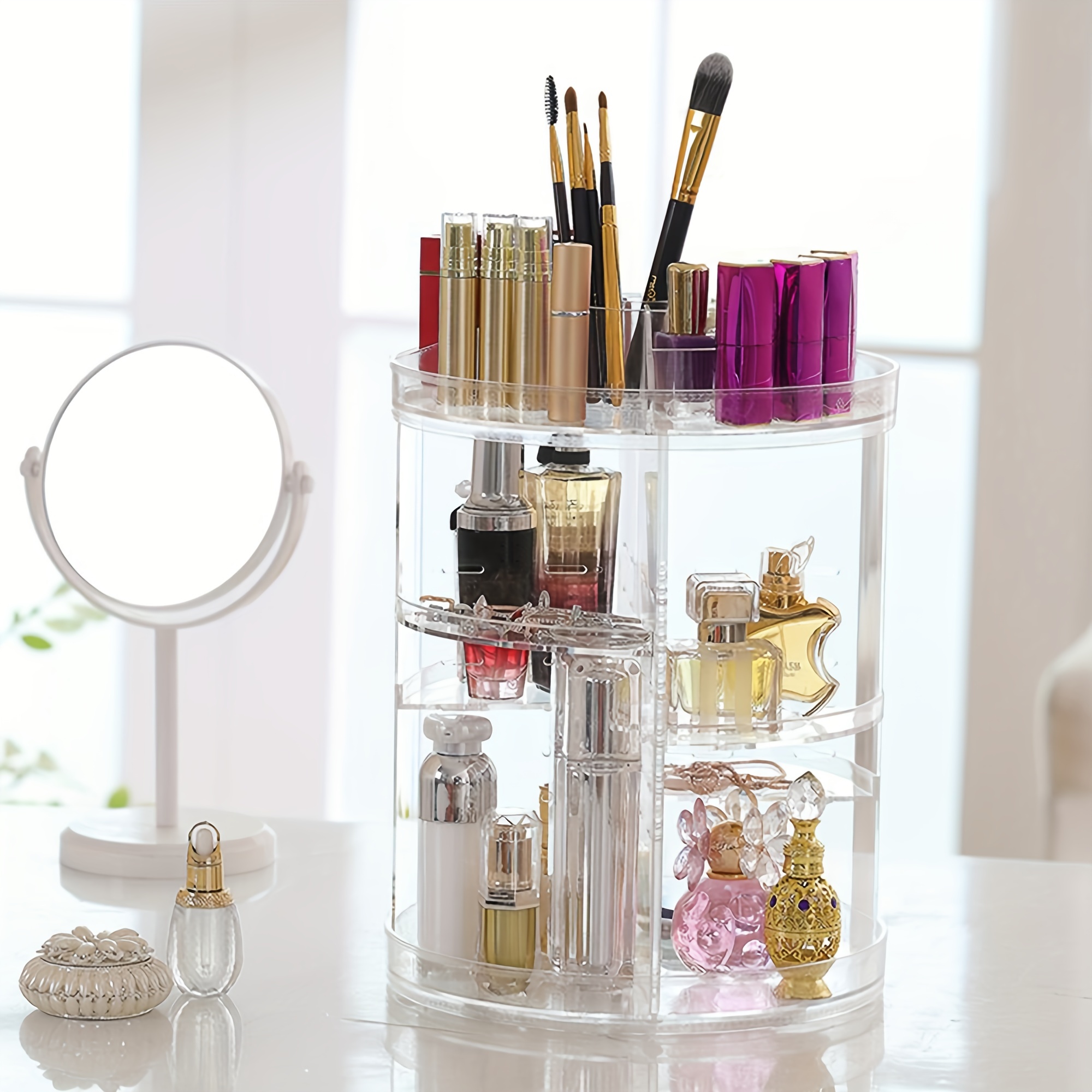 Makeup Organizer, 360 Degree Rotating Adjustable Cosmetic Storage Display  Case with 8 Layers Large Capacity, Fits Jewelry, Makeup Brushes, Lipsticks