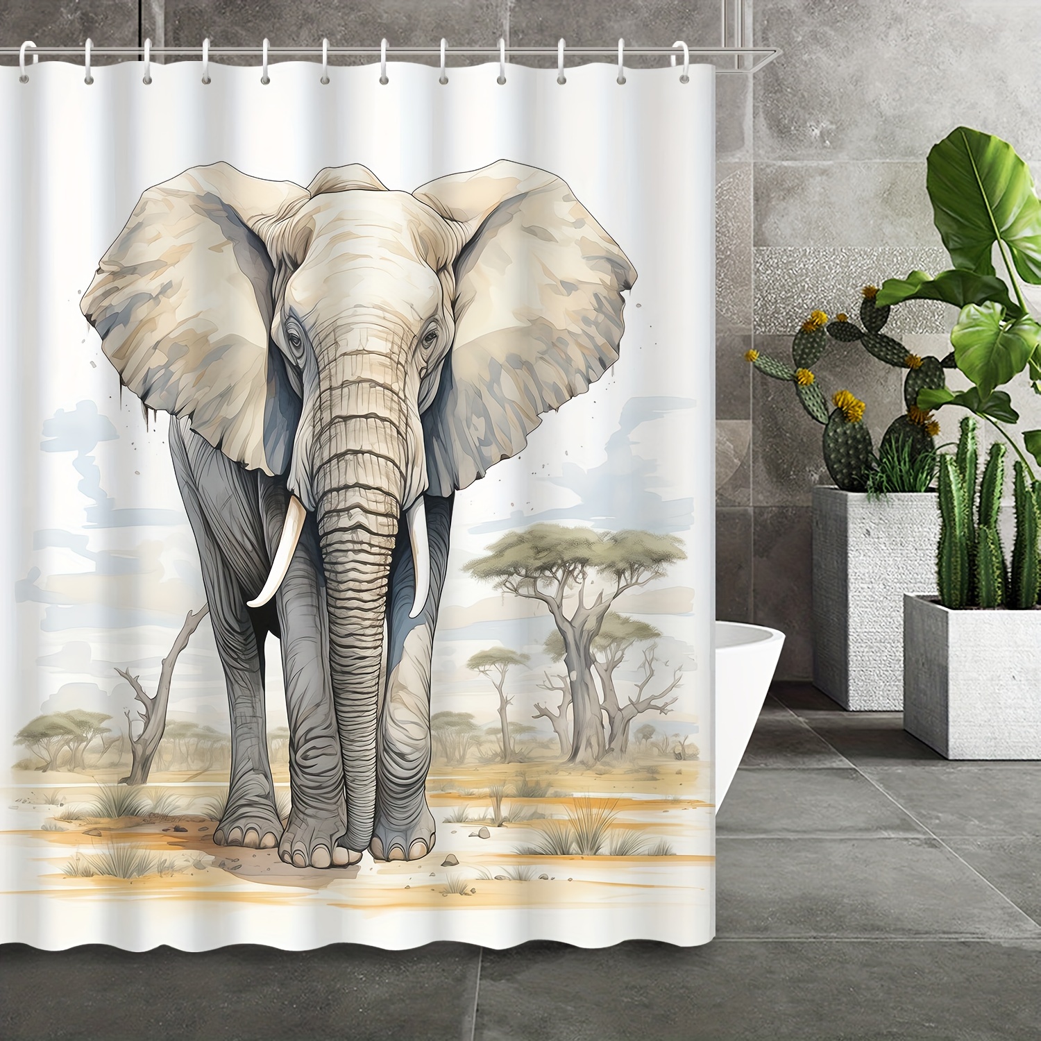 1pc Tenda Doccia Con Motivo Di Elefante, Impermeabile E Antimuffa,  Decorazione Per Bagno - Temu Italy