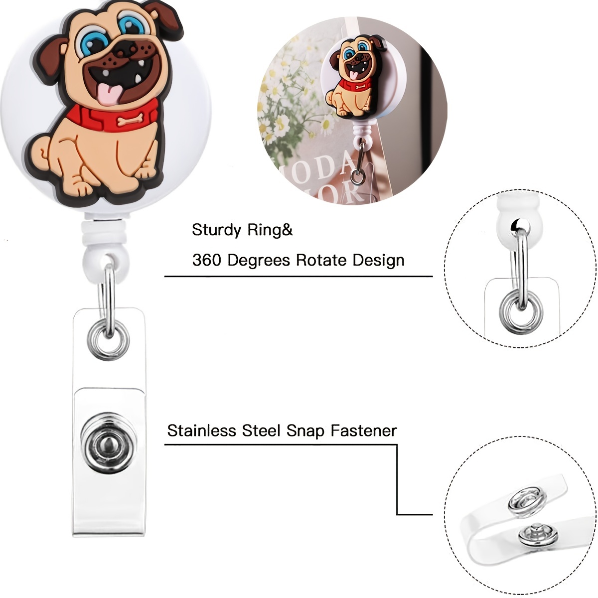 Retractable Badge Reel Lovely Dog Cute Badge Clip Id Card - Temu