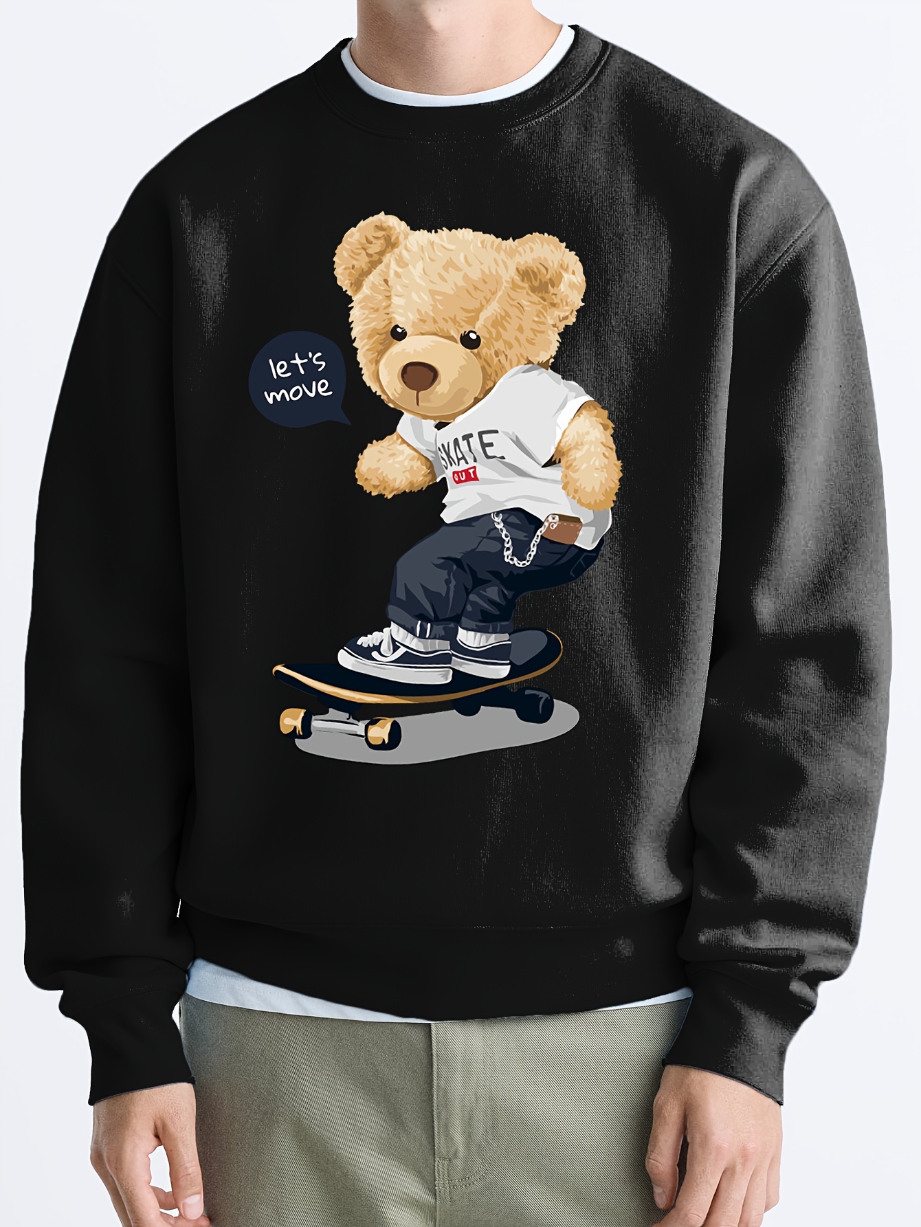 Teddy Bear Print Mens Trendy Comfy Sweatshirt Casual Slightly