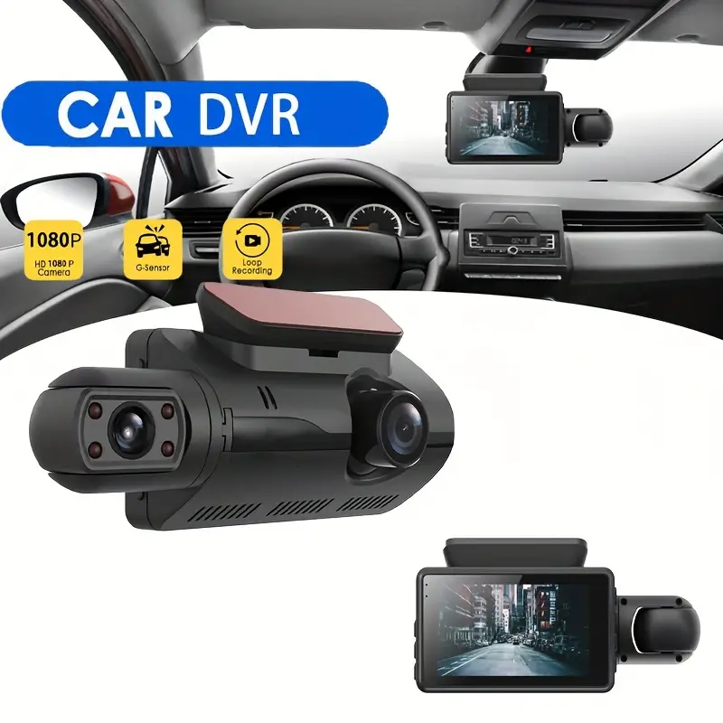 360-Grad-Dashcam-Fahrrecorder, 3-Zoll-IPS-Bildschirm vorne und hinten,  Doppelobjektiv, Rückfahrbild, 1080P HD-Nachtsicht-Auto-DVR