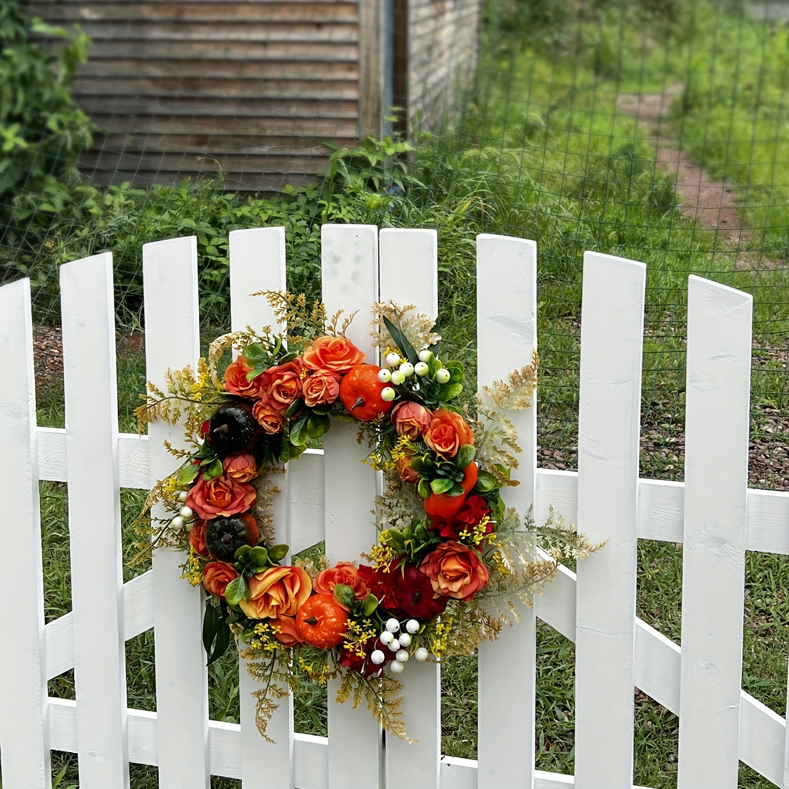 40cm Flower Wreaths for Front Door for Summer Spring All Seasons, Indoor  Outdoor Year Round Wreath Farmhouse Front Porch Outside Decorations