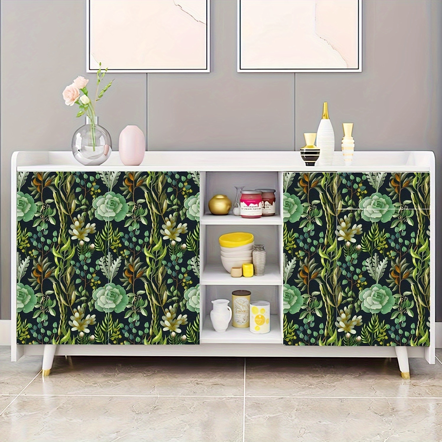  ZYMECH Papel pintado para alquiler Floral verde Personalizar  papel tapiz para gabinete de cocina Papel extra ancho (W) 59 pulgadas X (H)  48 pulgadas : Herramientas y Mejoras del Hogar