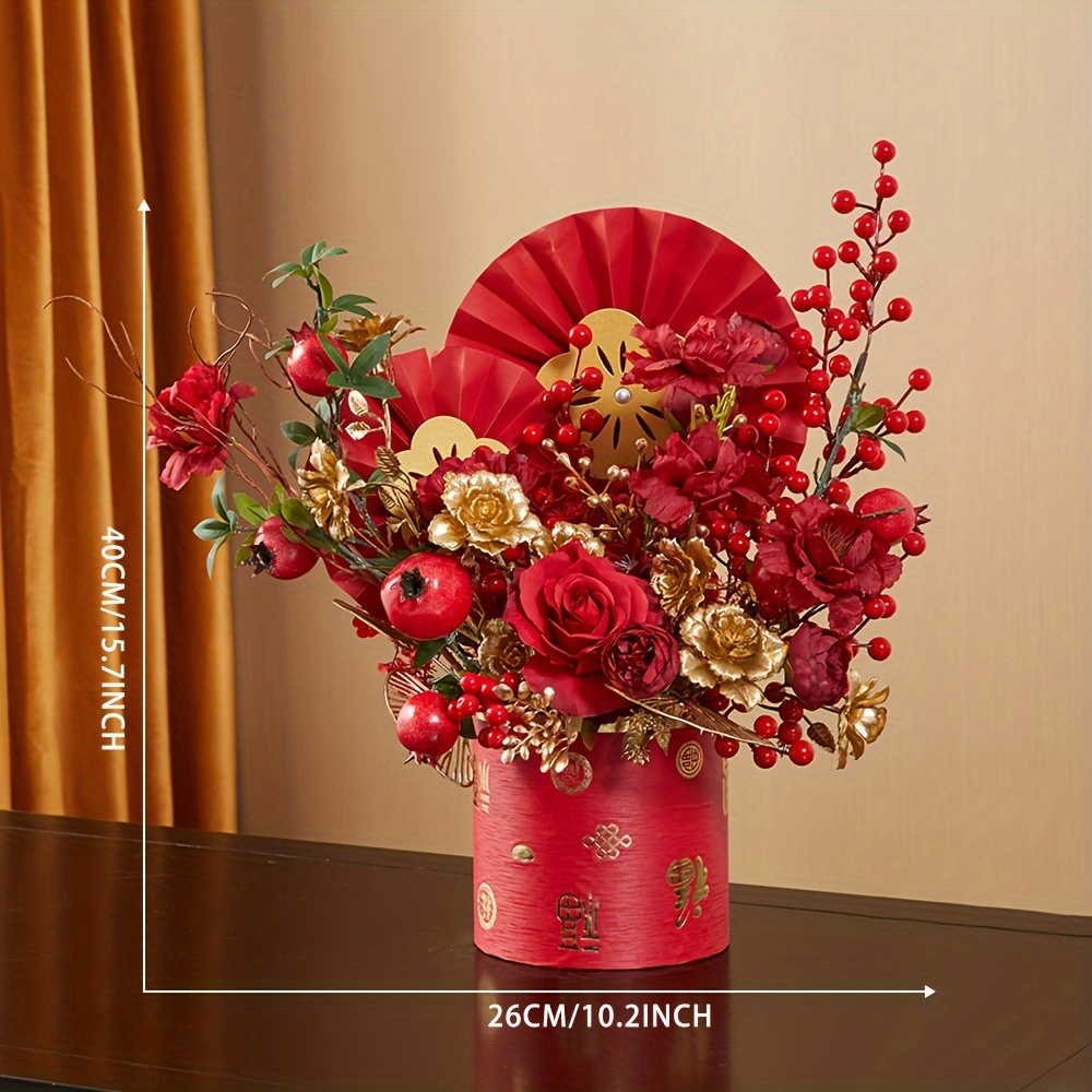 Artificial Spring Festival Centerpiece Decoration, Potted Red Picks for  Home Office Chinese New Year Decor , Style D 