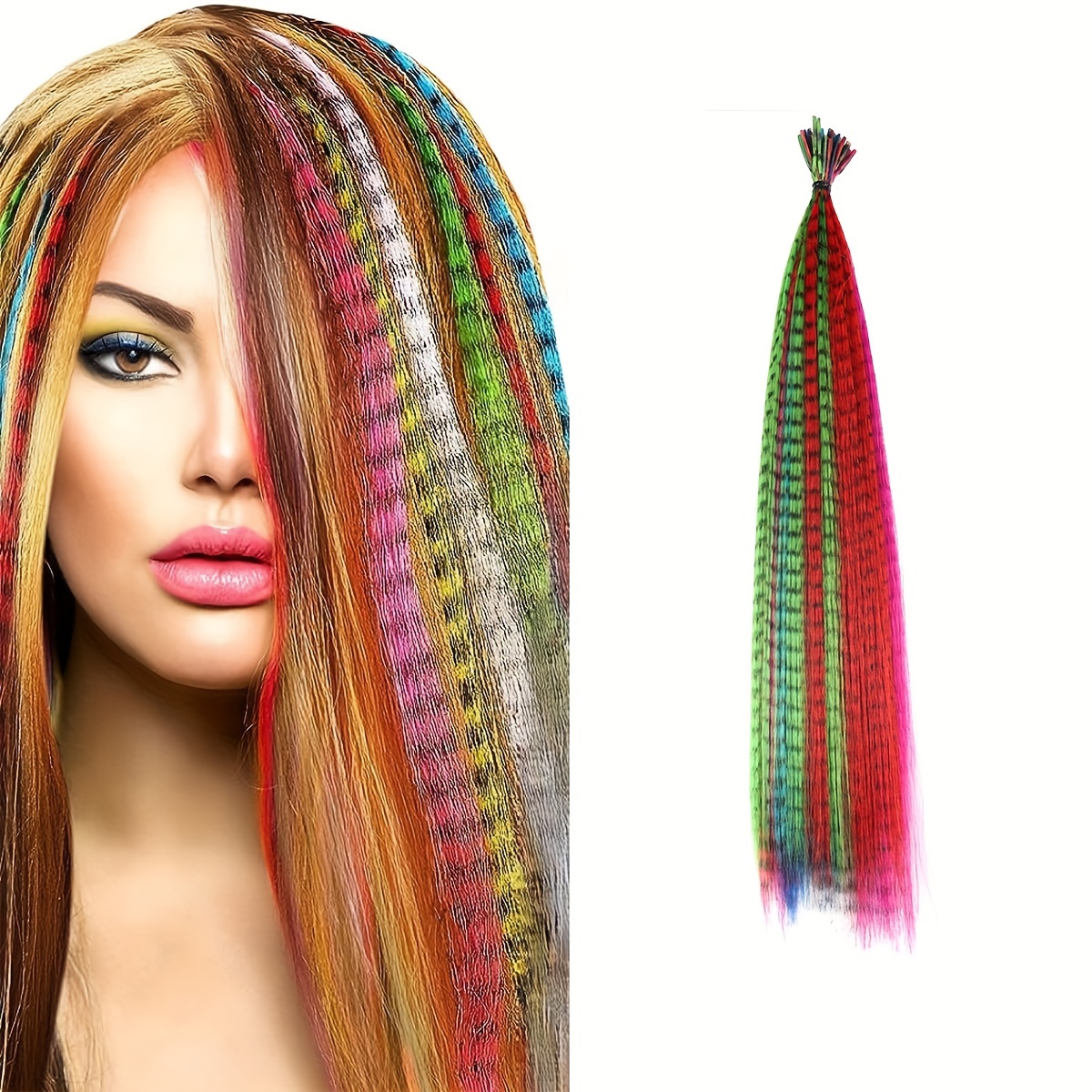 Rainbow Feather Hair Extensions Rave Festival Cosplay Synthetic