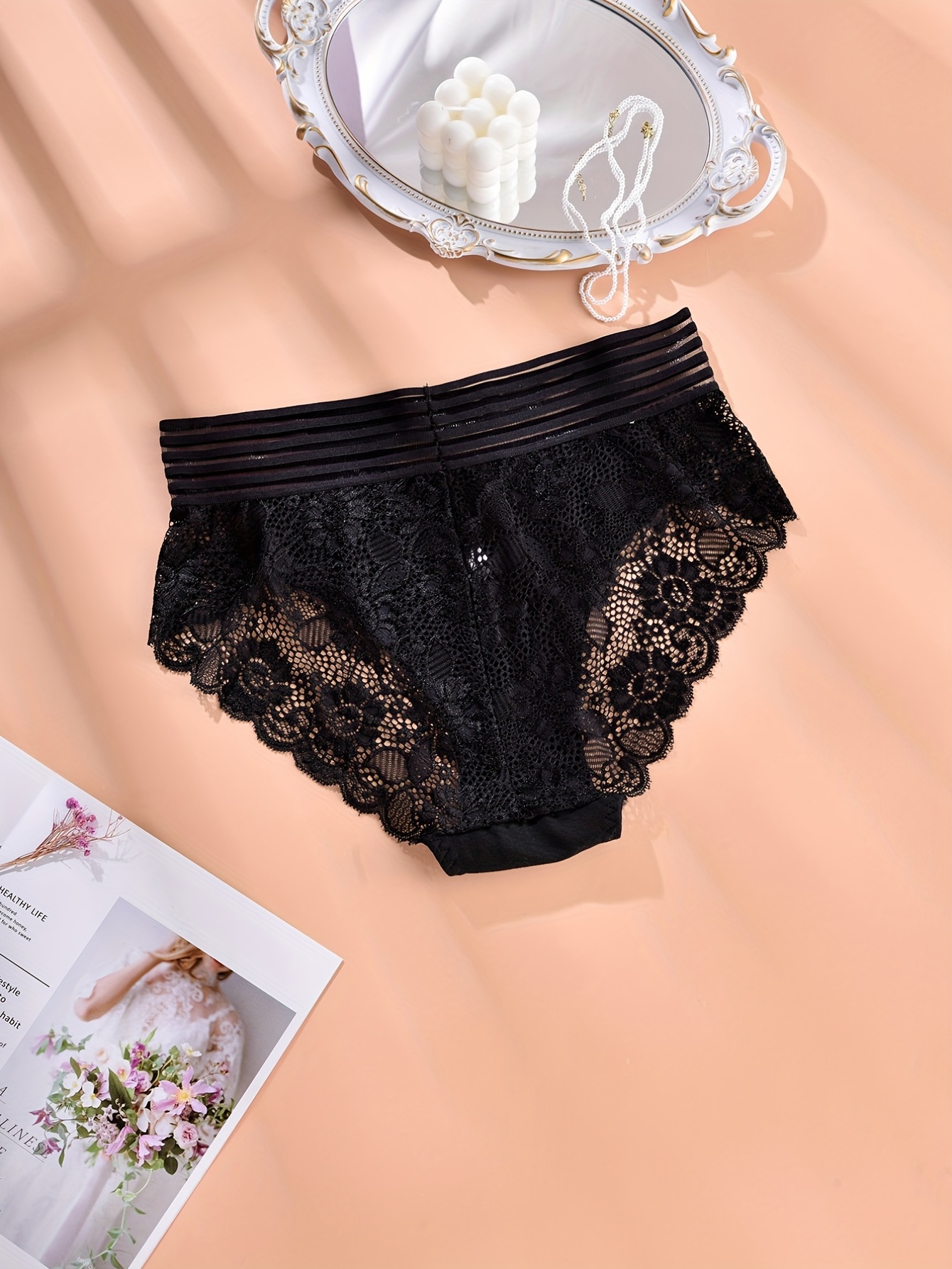 3 Pack Floral lace Panties Thongs,Women Sexy Lace Underwear