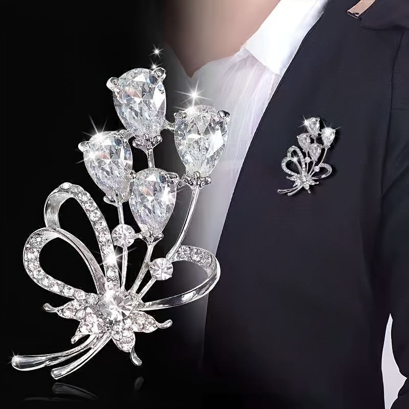 Luxury Crystal Flower Branch Brooches for Women Girls Fashion Jewelry