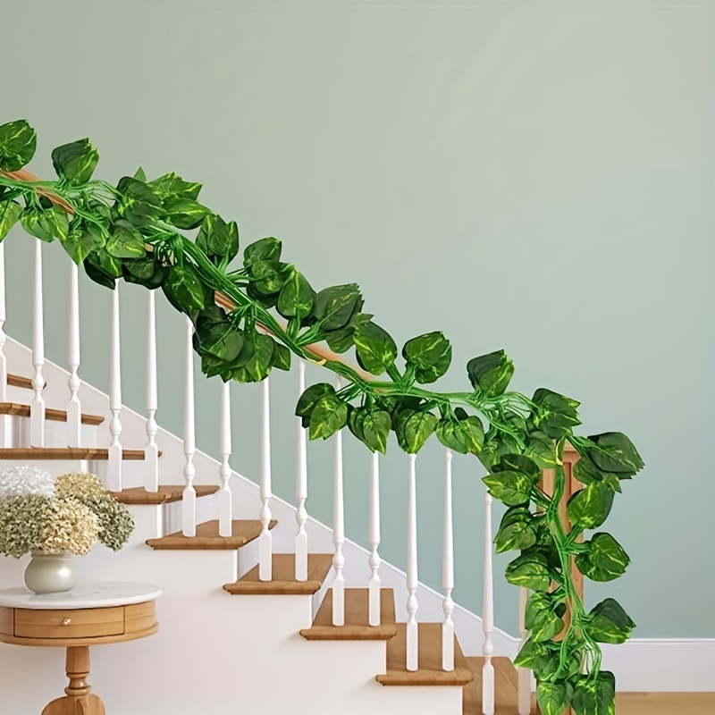 12pcs, 78.74 Inch Artificial Ivy Green Garland Fake Vine Hanging Plant  Background For Room Bedroom Wall Decoration, Green Leaves For Jungle Theme  Part