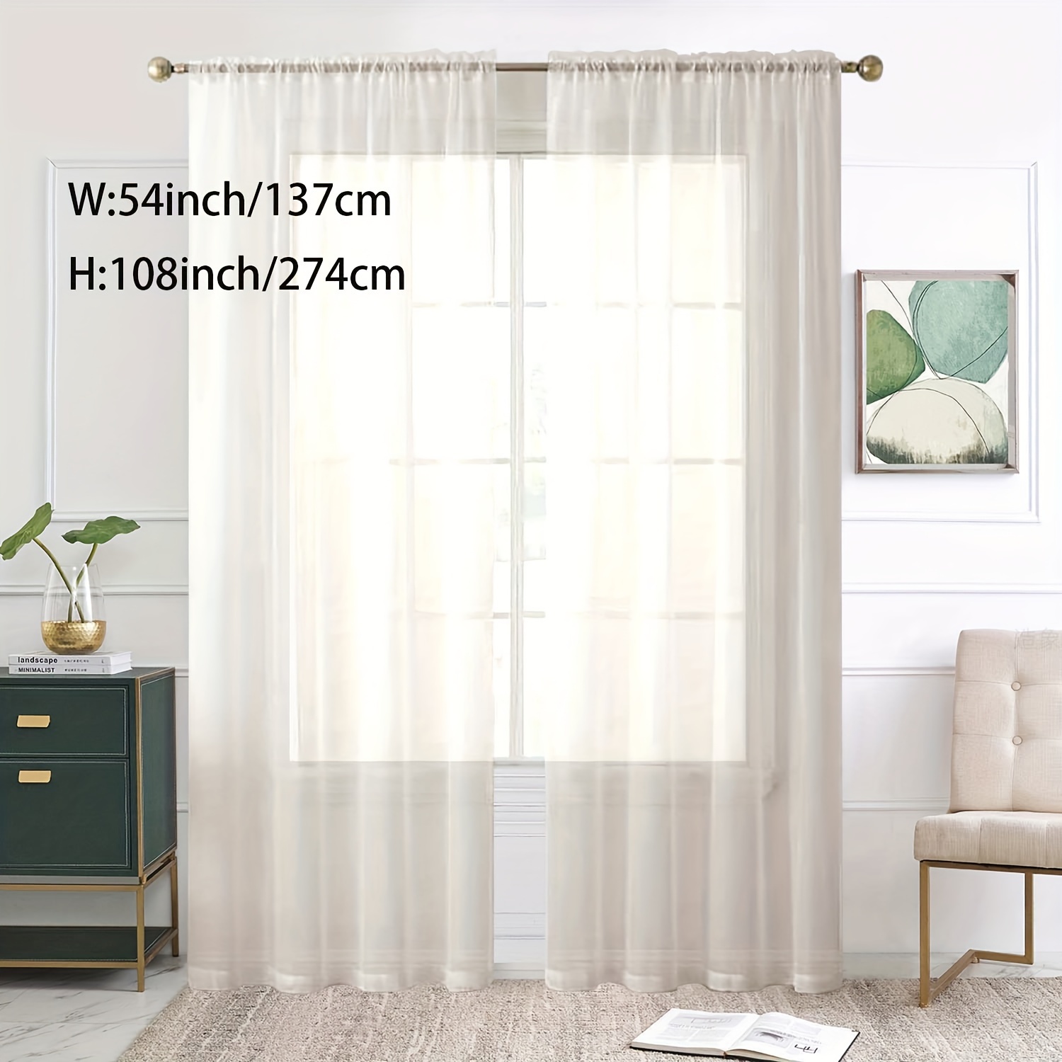 TEMU 1 Panel Sheer Curtain Window Rod Pocket Curtain Panels For Kitchen, Bedroom And Living Room Home Decor