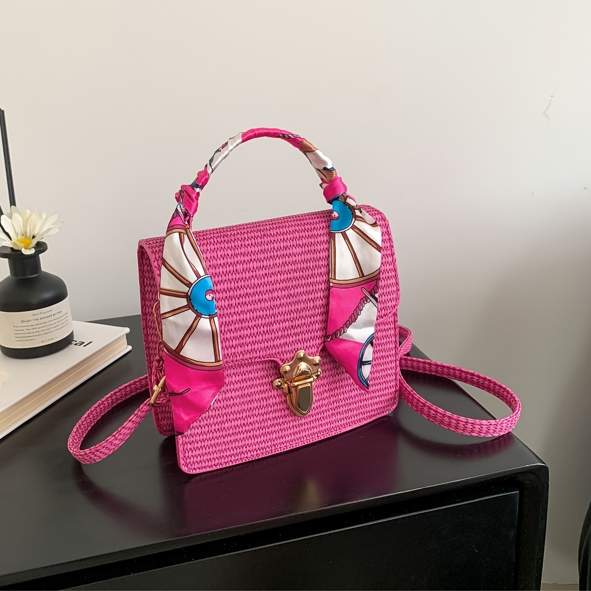 Stylish Pink Crossbody Bag with Scarf Decor