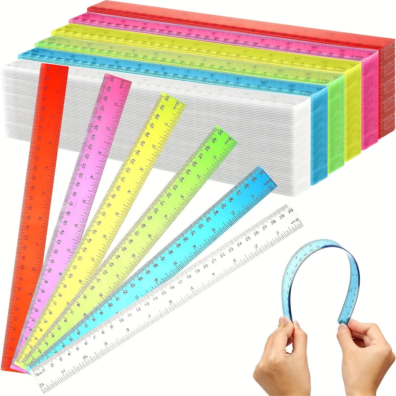 12 6 Pack Kids Ruler for School with Centimeters and Inches, Plastic  Standard R