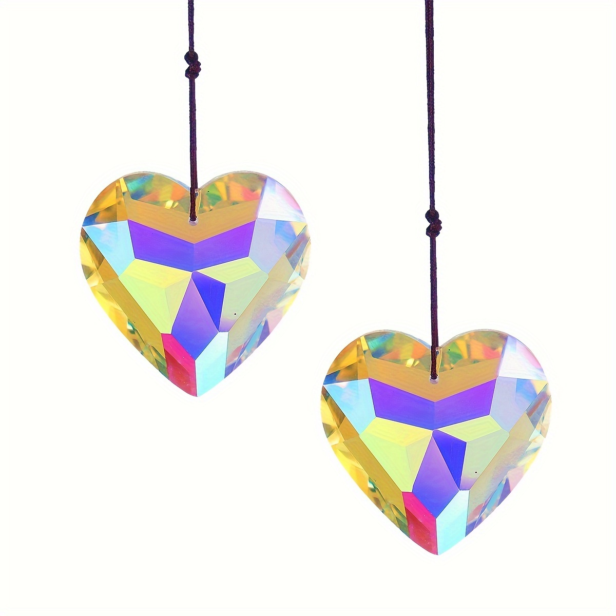 Iridescent 3d Heart Crystal Suncatcher Glass Prism Rainbow - Temu