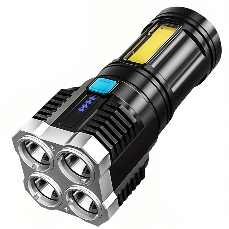 Portable Led Flashlight Powerful 4 Led Flashlight With Cob - Temu