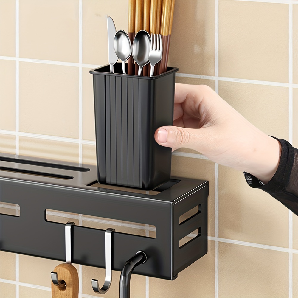 1pc Porte-ustensiles De Cuisine Sans Poinçon, Étagère Multifonctionnelle  Murale, Support Suspendu Épaissi De Cuisine, Support De Stockage  D'ustensiles