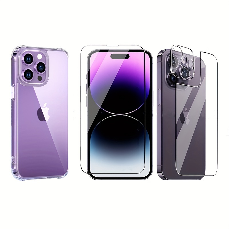 For iPhone 14 Pro Max Clear Case Soft Cover+Tempered Glass Camera