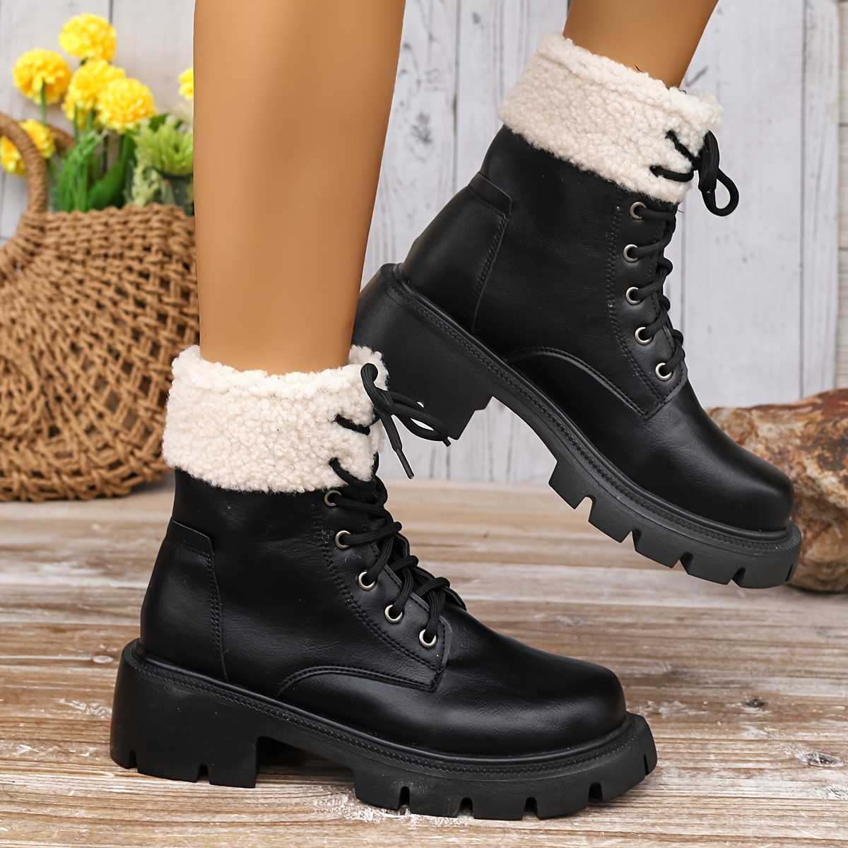 Womens fur best sale lined combat boots