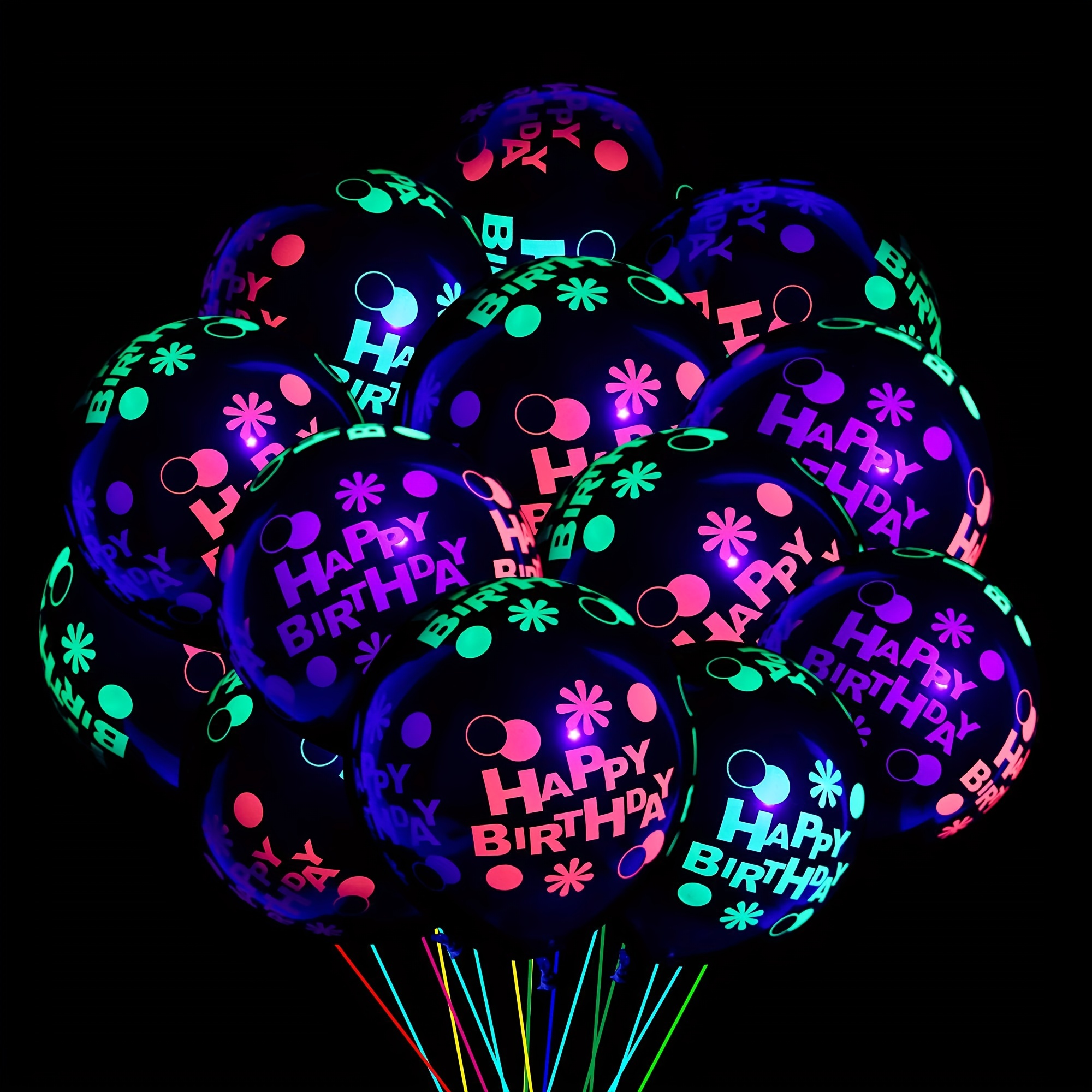 Neon Glow Latex Balloons Happy Birthday Fluorescent Luminous - Temu