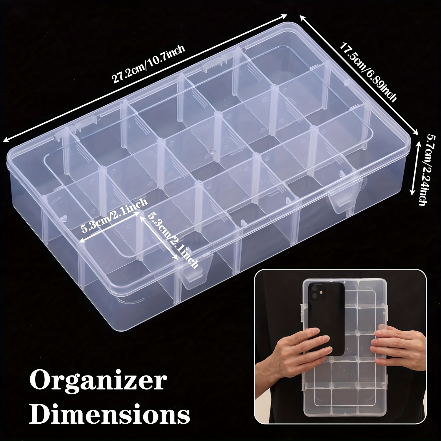 Plastic Grid Storage Box 15 Large Grids Box Transparent 27.5 X16 X 5.5cm  Jewelry Bead Organizer Box Storage Container With Removable Dividers For  Craf