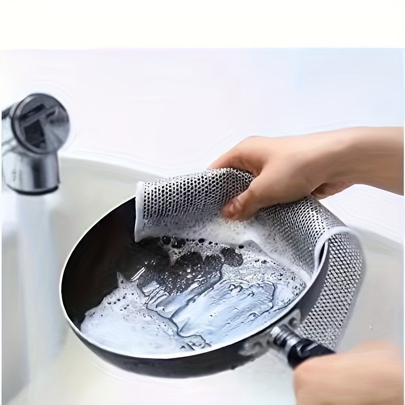 5pcs Steel Wire Dishwashing Cloth Daily Cleaning Cloth Grid Non-stick Oil  Rag Kitchen Stove Dishwashing Pot Cleaning Cloth Decontamination Cleaning  Cloth