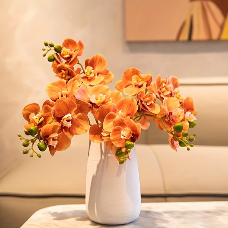 

4pcs, Artificial Phalaenopsis, Faux Flowers For Office House Wedding Diy Decor, Table Centerpieces, Fake Flowers For Vase Decoration, Room Decor, Home Decor (orange)