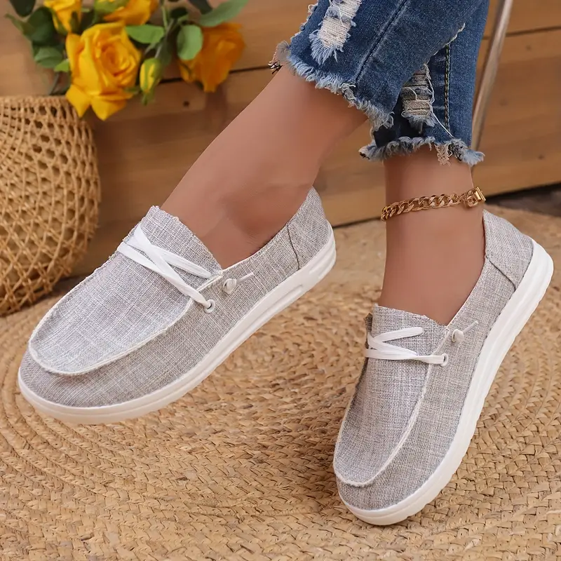 Women's Casual Lace Flat Loafers Breathable Round Toe Canvas - Temu