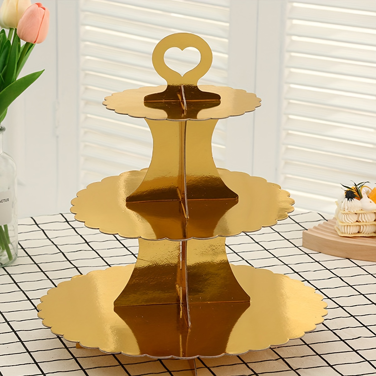 

1pc 3-tier Cupcake Stand Cardboard, Round Dessert Tree Display Tower, Dried Fruit Snack Candy Chocolate Holder Universal For Christmas, Weddings, Birthdays, Parties, Table Decors, Party Supplies
