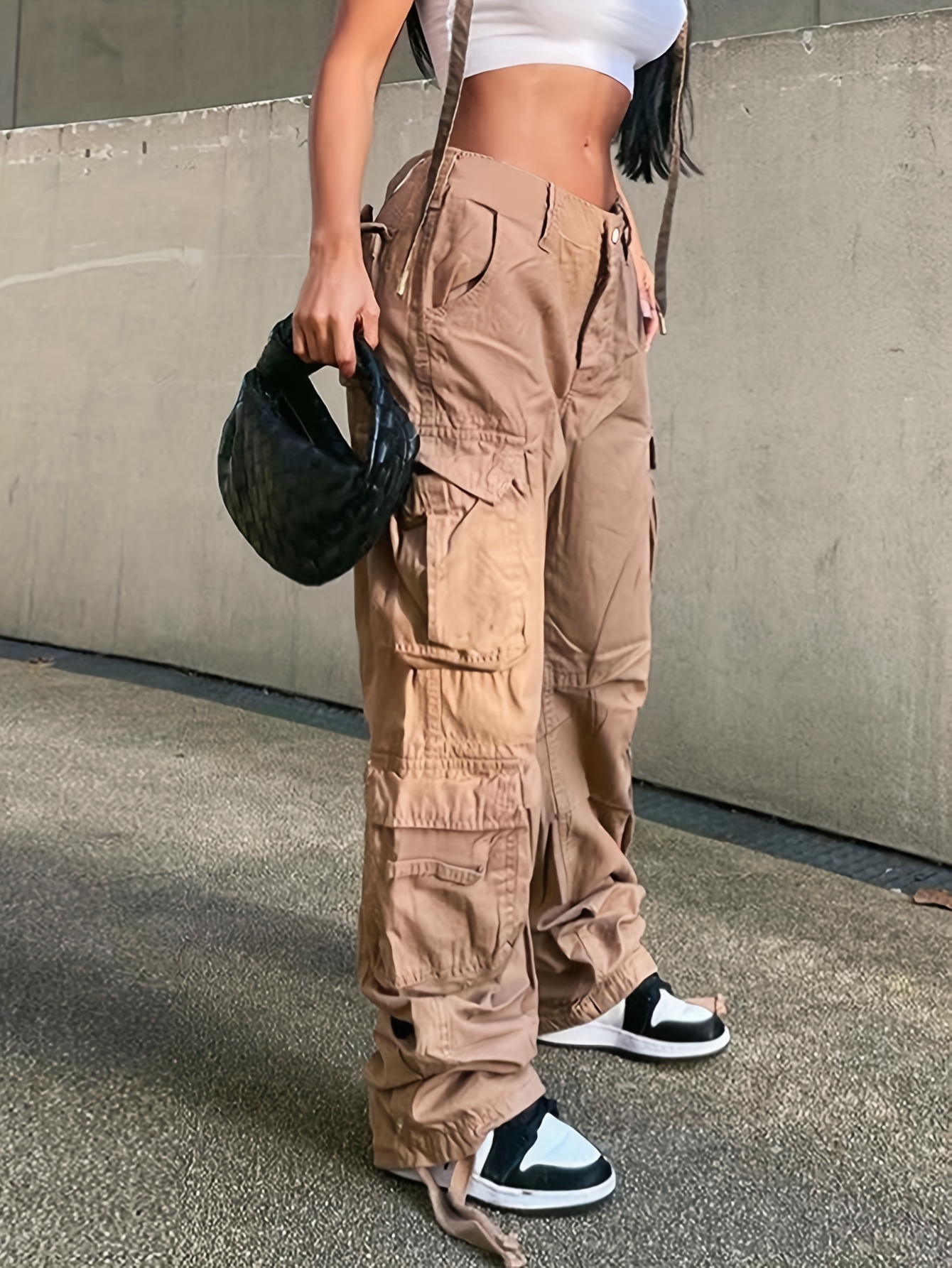 Pantalones de mezclilla tipo cargo holgados para mujer, de los años 90,  estilo calle, Y2k, de cintura alta, con bolsillo con solapa, para mujer 