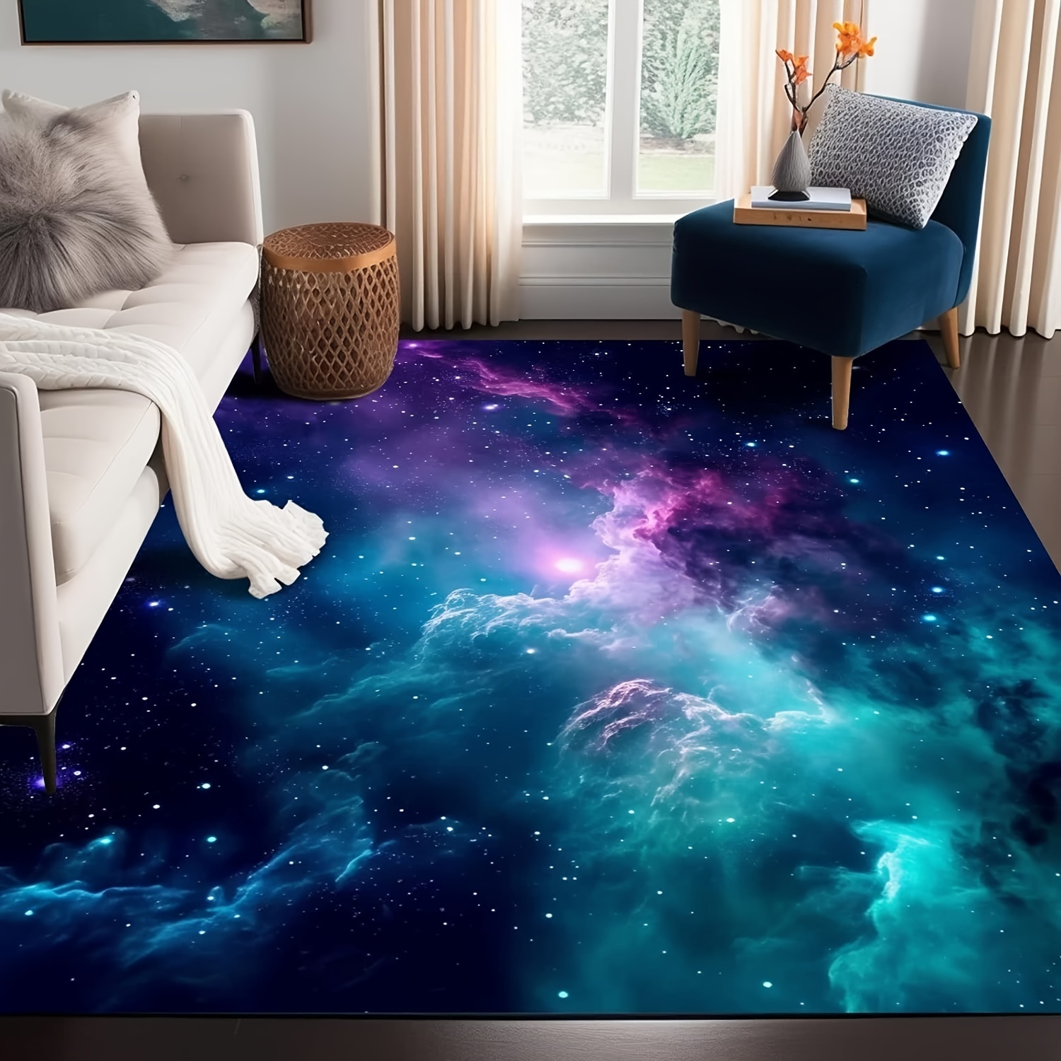 TEMU 1pc Starry Sky Printed Floor Rug, Thickened Flannel Carpet, Hallway Kitchen Soft Mat, Washable, Outdoor Interior Rug, Anti-slip For Laundry