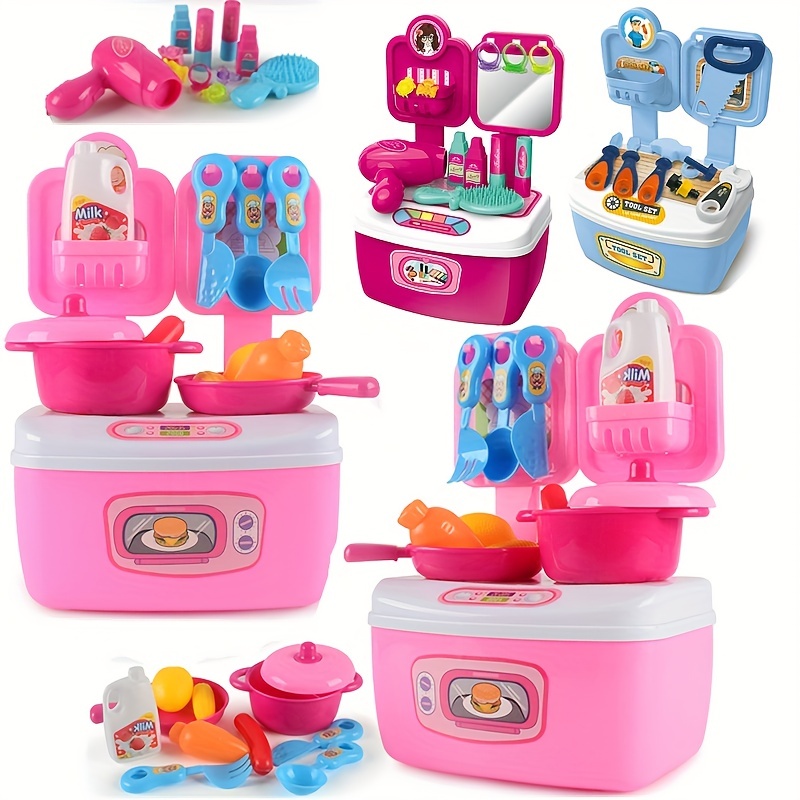 

Children's Home Dining, Kitchen Utensils, Dressing Table, Tool Storage Box Set, Girl Puzzle Role-playing, Kitchen Combination Toys (all Accessories Are Random)