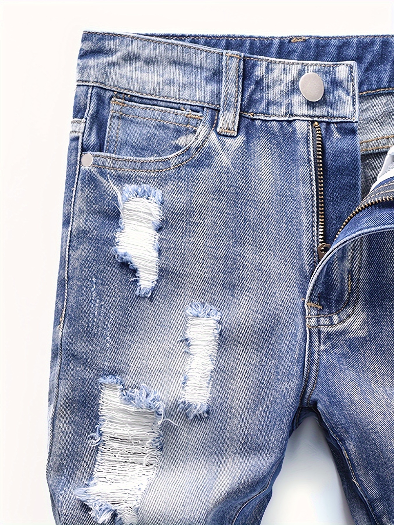 Kid's Trendy Straight Jeans Street Style Ripped Denim Pants - Temu