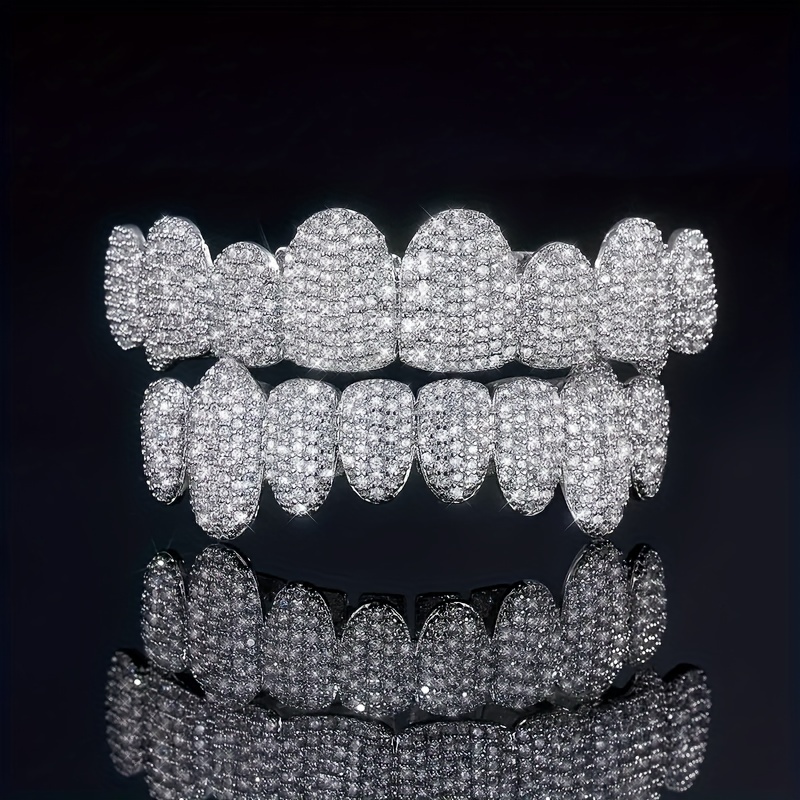 Hip Hop Style Iced Cz Tooth Grillz Halloween Rapper Jewelry - Temu
