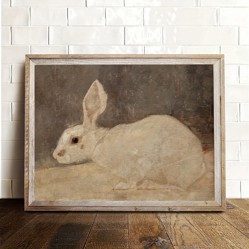White Rabbit Inn Art Print, Vintage Bunny Oil Painting Canvas Poster