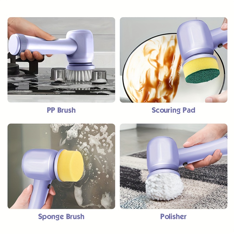 1pc Electric Spin Scrubber Cleaning Kit, Wireless Portable Electric Cleaning  Brush, Usb Charging Lithium Battery, With 3-speed Rotating Brush