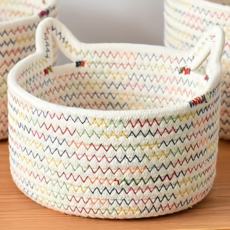 Cat Ear Woven Desktop Storage Basket Durable Storage Baskets - Temu