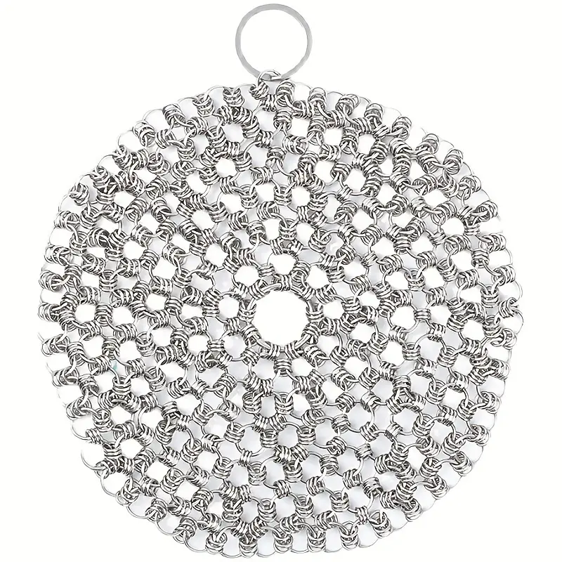Stainless Steel Cast Iron Cleaner Chain Mail Scrubber Home Cookware Kitchen  Tool E0D5 