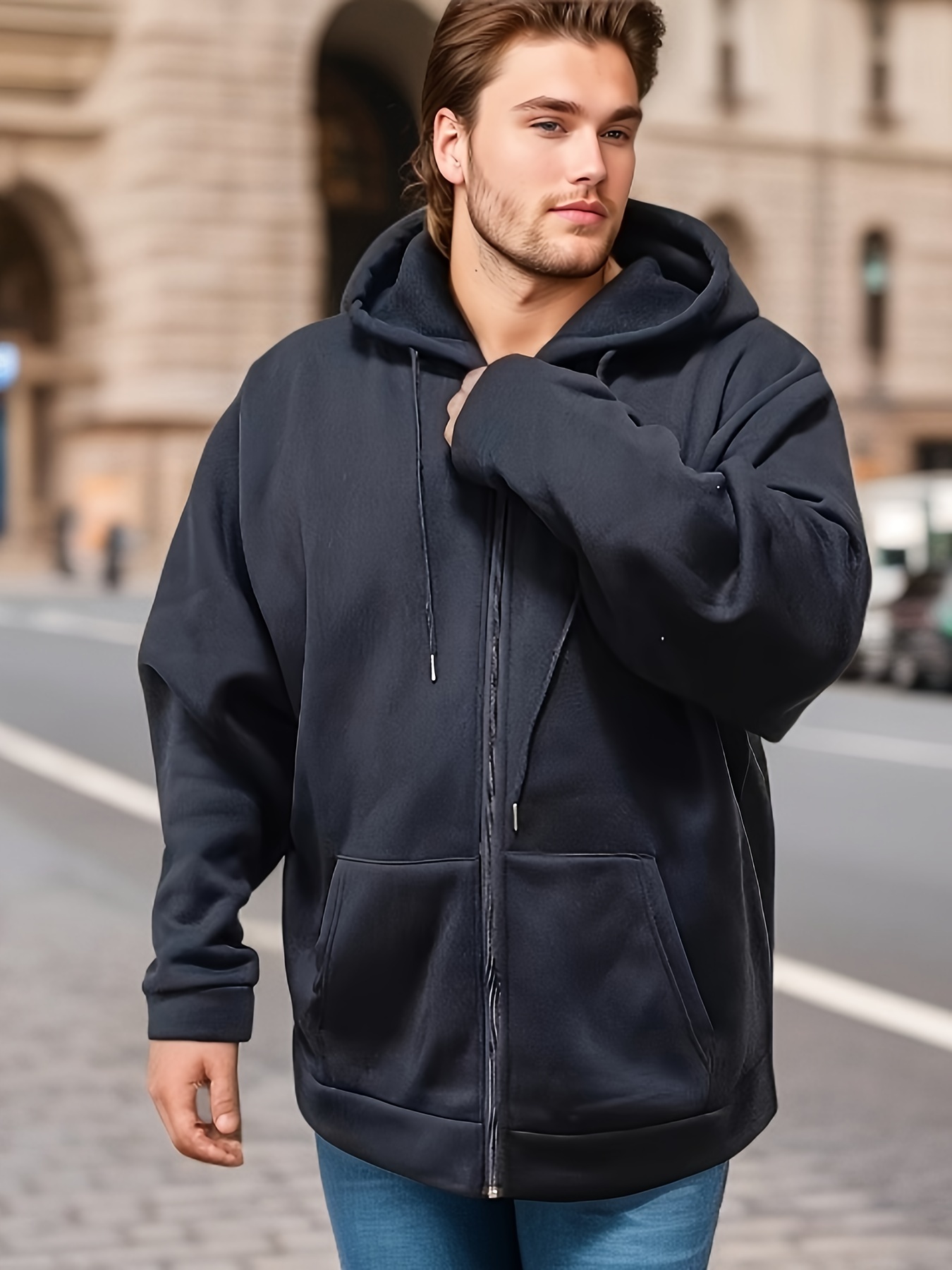 Plus Size Men's Solid Hoodies Oversized Hooded Jacket Zipper - Temu Canada