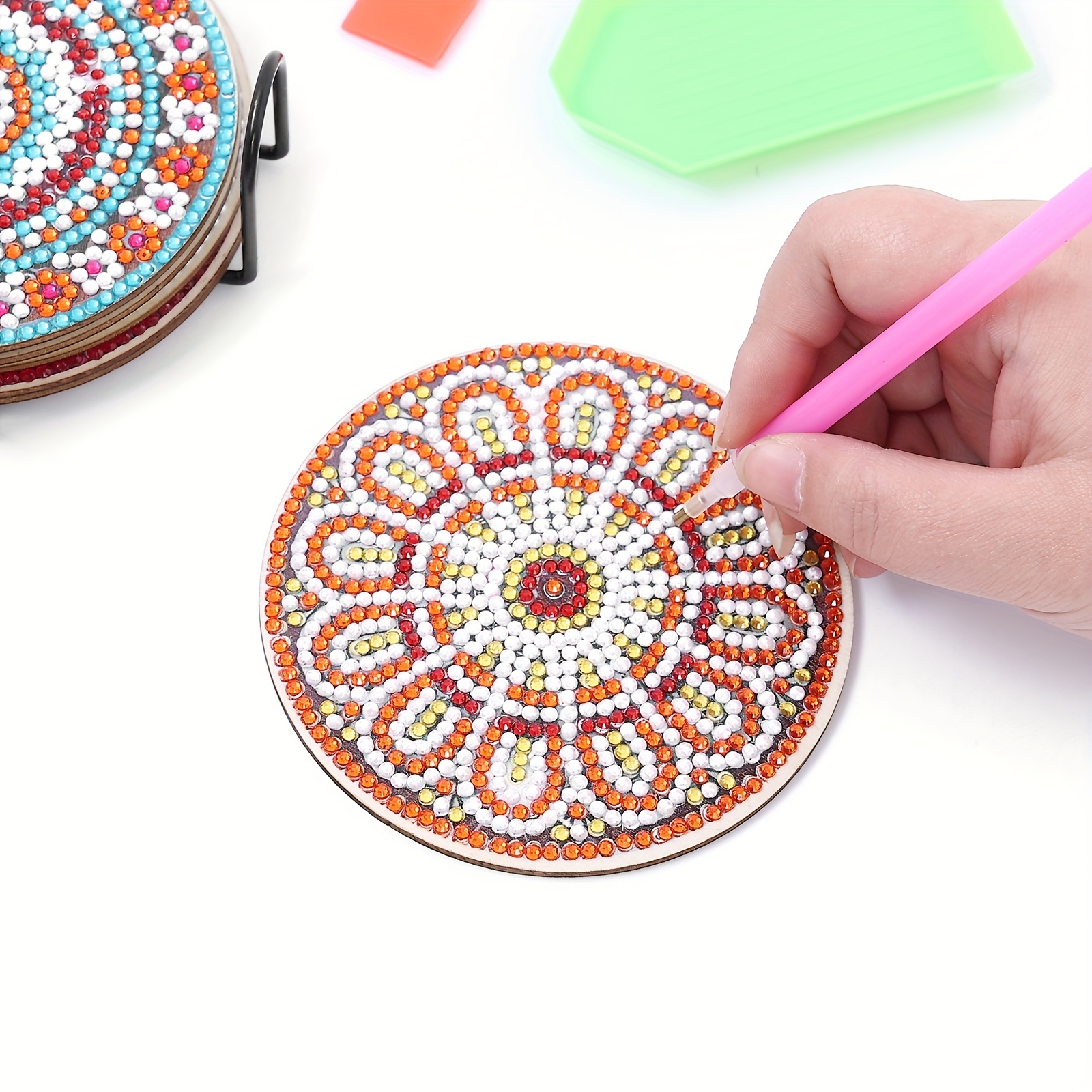 12 Pcs Diamond Art Coasters with Holder DIY Mandala Pattern Strong